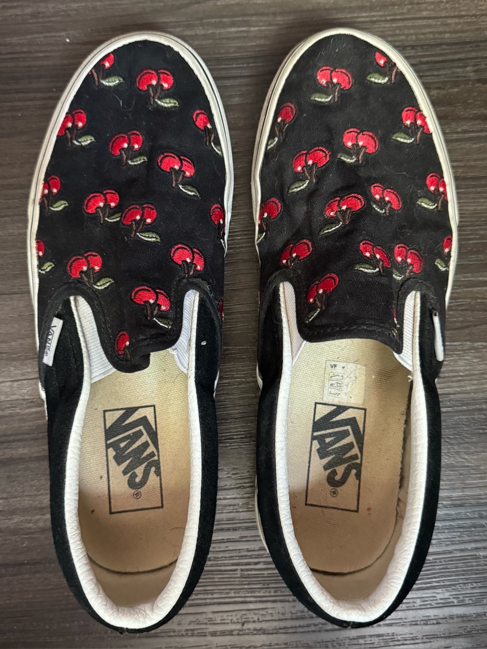 Vans Women's Black Slip-On Sneakers with Red Cherry Print